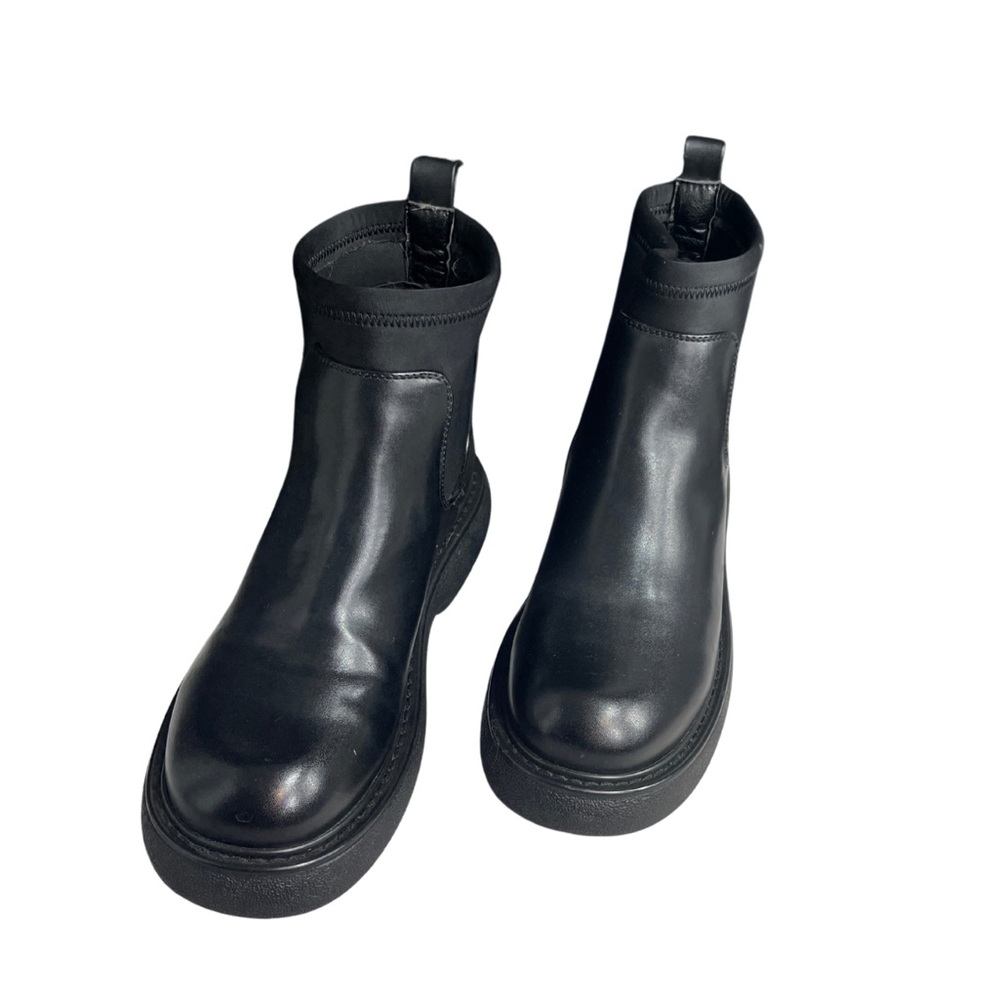 Woman’s Black Combat Moto Boots with Chunky Sole - Picture 5 of 7